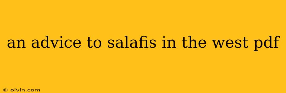 an advice to salafis in the west pdf